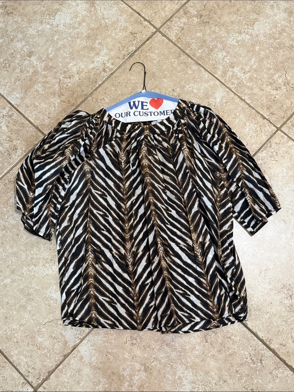 Calvin Klein Black & Brown Zebra-Print Blouse